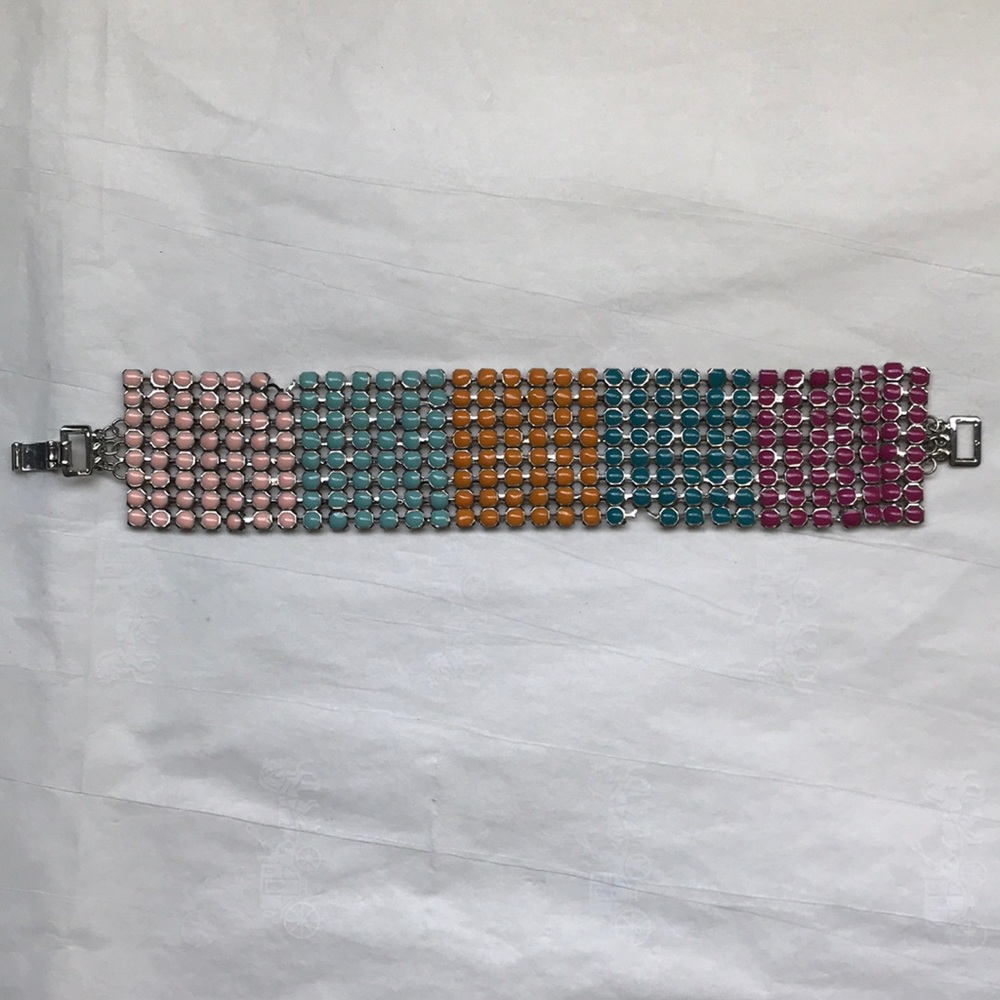 Chain mail silver & enamel bracelet